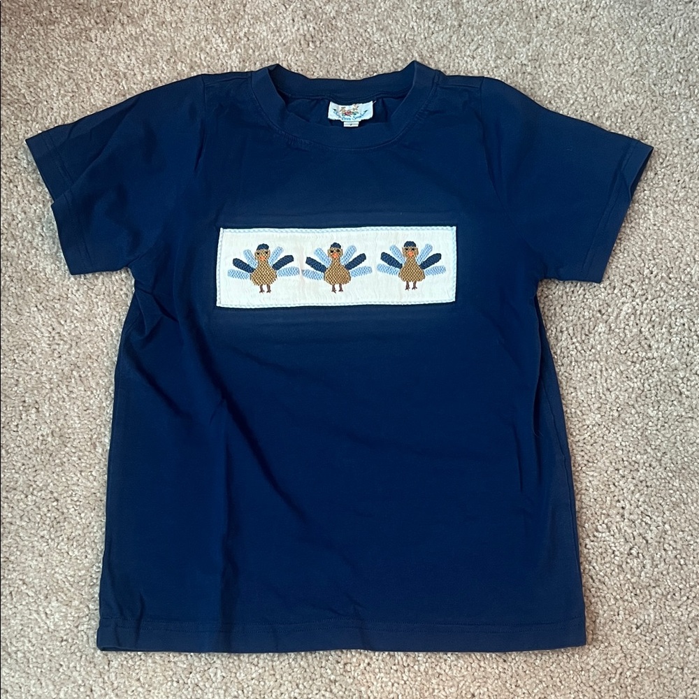 Boys Navy Blue Smocked Turkey T-Shirt